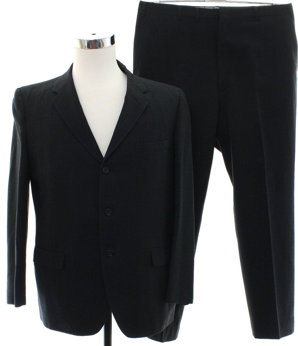 Vintage 1960s Black Charcoal Wool Suit 42R 36x29 Mad Men Mod Weiners